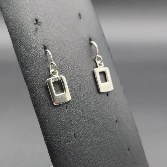 Sterling Silver Bright Cutout Simple Shape Dangle Earrings A6438 - Picture 2 of 5